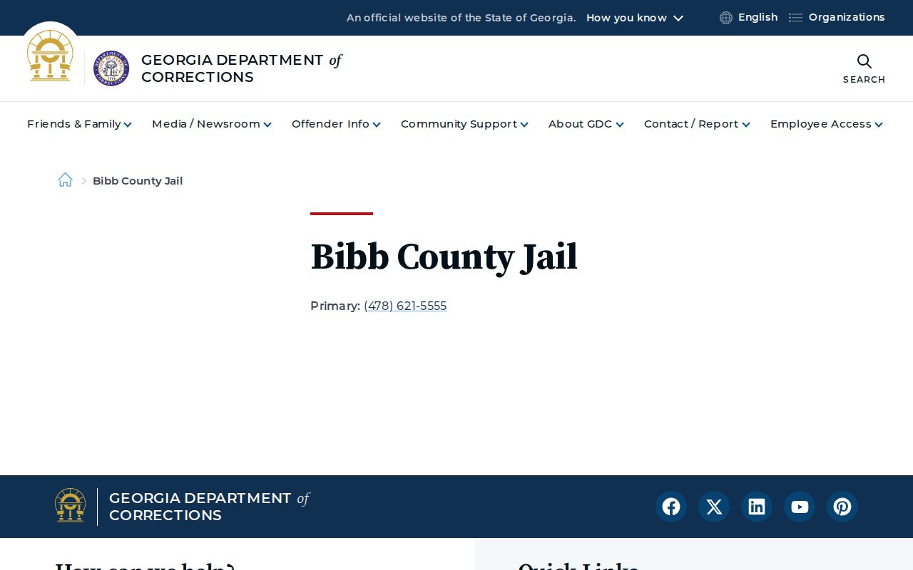 Georgia Department of Corrections Bibb County Jail contact listing