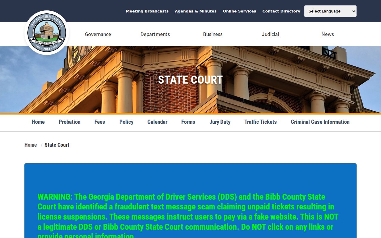 Bibb County State Court official service page