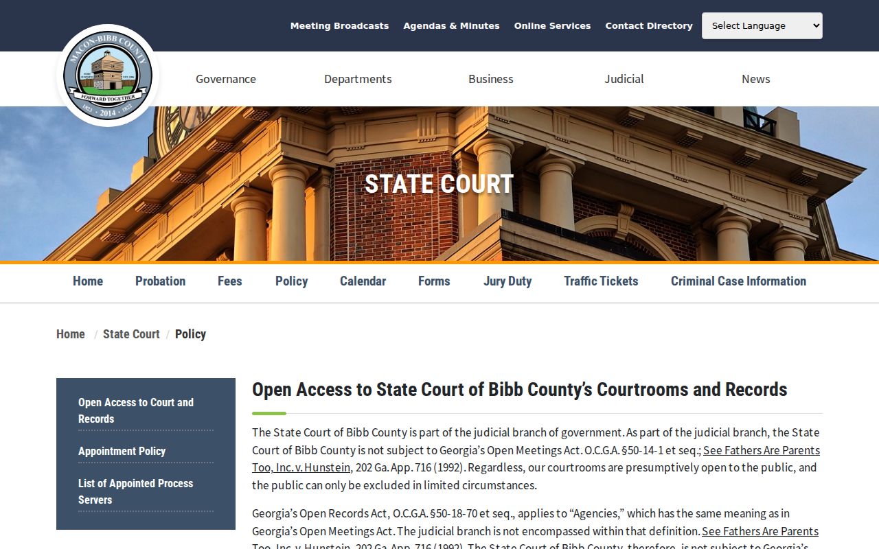 Bibb State Court public records access policy