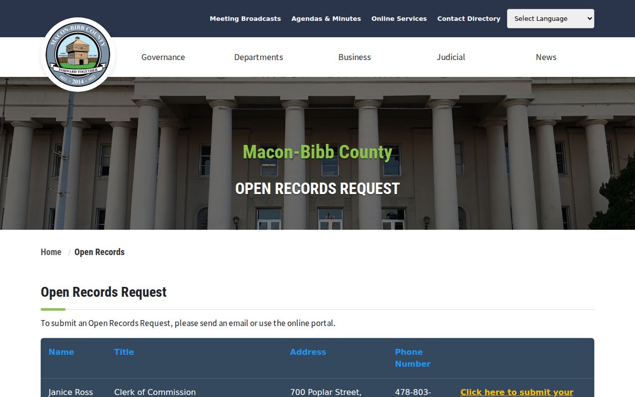 Macon-Bibb Open Records contacts and request routing