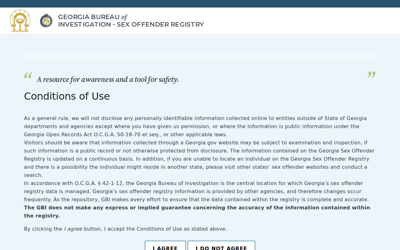 Official Georgia SORT sex offender registry search interface