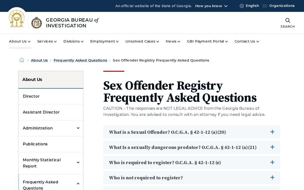 GBI Georgia Sex Offender Registry information page